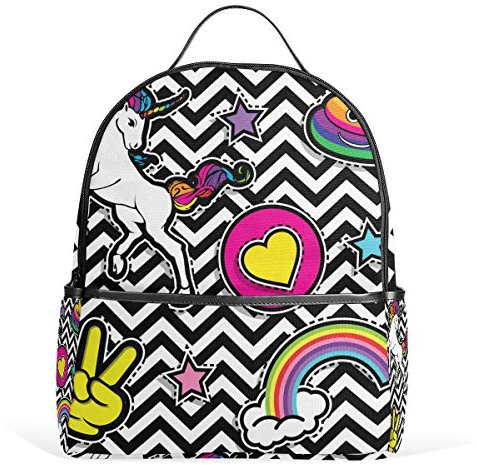 ALAZA Pop-Art-Einhorn-Regenbogen Chevron-Rucksack für Schule Bookbag