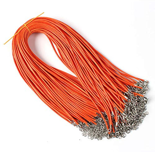 Raylinedo® 20 Pieces 18 inch Wax Cord Necklaces 1.5mm Orange Braided Imitation Leather Cord Rope Necklace Chain with Lobster for DIY Jewelry Making