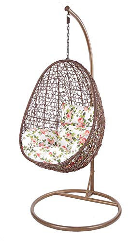 Kideo Swing Chair, Lounge-Möbel, Loungesessel Polyrattan, Hängestuhl, Hängesessel mit Gestell & Kissen (braun/geblümt)