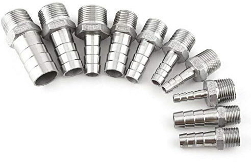 Raccords de tuyaux d'arrosage en acier inoxydable SS304 et à filetage BSP mâle pour de nombreux tuyaux différents 1/8-1/2, argent