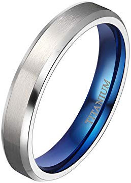 Mabohity Ring Herren/Damen Matt + Hochpoliert Titan-Ring Titanium 4mm Breit Ehering Verlobungsring Trauring Freundschaftsring Partnerring Hochzeit Band, Blau Silber, Größe 57