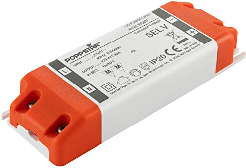 Poppstar LED Trafo Transformator 230V AC / 12V DC 1,66A für 0,2 bis 20 Watt LEDs