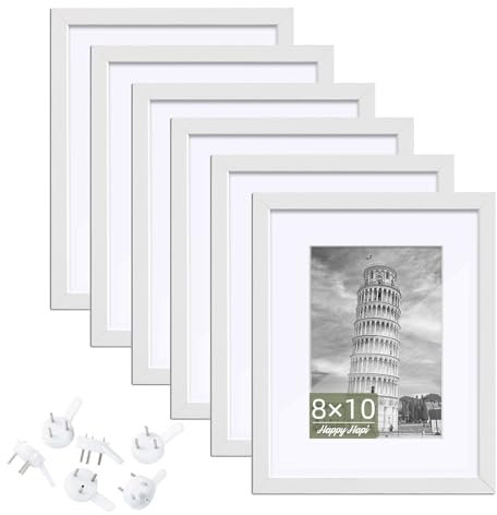 HappyHapi Lot de 6 Cadres Photo en Bois, Sous Verre Photo, Encadrement, Porte-Affiches pour Tableau de Table ou Décoration Murale pour Photos, Peintures, Paysages, Affiches, Œuvres d'Art (Blanc)