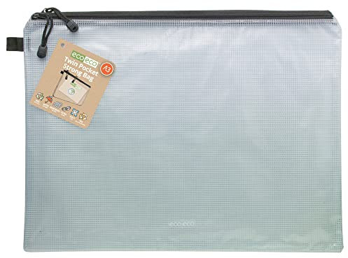 eco-eco A3 90% Recycelt Twin Tasche Klar Transparente Starke Tasche mit Schwarzem Reißverschluss