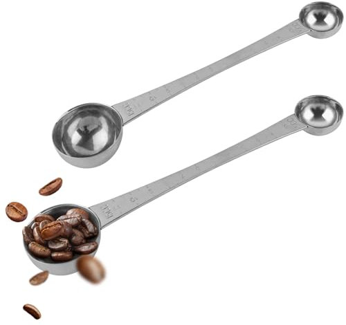 AUEAR, Endurance Stainless Steel Coffee Measuring Scoop Spoons 1 Tablespoon and 1 Teaspoon Long Handle with Tick Mark for Tea Sugar