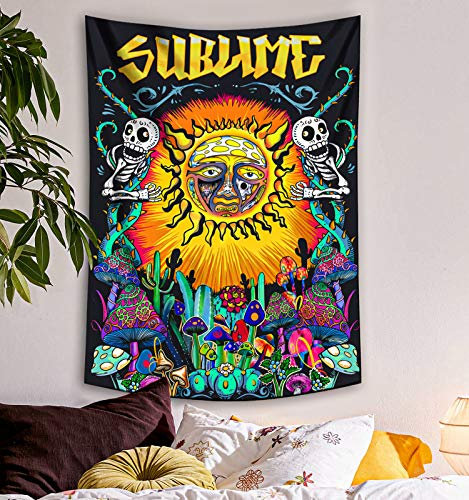 Lifeel Trippy Sublime Sun Tapiz para colgar en la pared, tapiz vertical hippie colorido con cactus de hongos para dormitorio, decoración del hogar, 36 x 48 pulgadas
