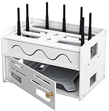 PPGE Home Boîte de Rangement pour WiFi Routeur Câbles Support TV Flottant Téléviseur Set Top Box CD Lecteur de DVD Etagère de Stockage Mural Etagere Rangement pour Câble Invisible Boîte 31×21.5×19 cm