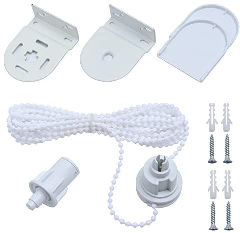Youmeng Roller Blind Brackets 32mm Roller Blind Fittings Kit, Curtain Roller Blind Fittings Replacement Accessories with Beaded Chain & Screws for Fixing Curtain Blinds Shades Windows, White