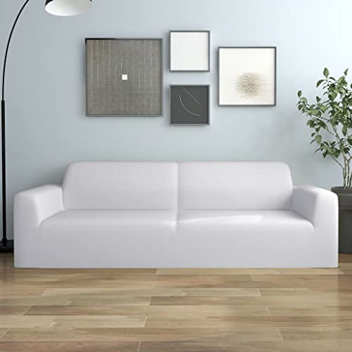 vidaXL Stretch Sofahusse 3-Sitzer Wiederverwendbar Sofabezug Sofa Abdeckung Überwürfe Universal Stretchhusse Sofaschoner Weiß Polyester-Jersey
