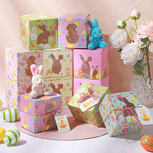 Marspark 36 Pcs Easter Treat Boxes Bunny Cardboard Favor Boxes Multicolored Bunny Eggs Easter Basket Candy Goody Cookie Gift Box with Cute Easter Tags for Party Easter Supplies