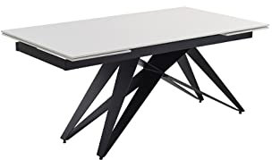 Meubletmoi Oregon 03 Esstisch, ausziehbar, 160/240 cm, Keramik, mattweiß, geometrisches Fuß, Metall, Schwarz