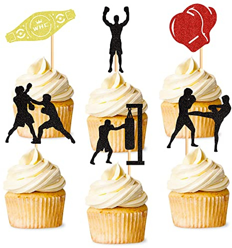 30 Stück Boxen Cupcake Topper Boxkampf Tortenaufsatz Sport Kuchen Dekoration für Boxkampf Themenparty Dekoration Sport Party Dekoration