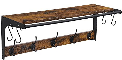 SEGENN Luxus Wandgarderobe, Garderobe mit 14 Absätzen, coat rack, Metall- und Holzregal für Flur Badezimmer, Wohnzimmer, Braun Schwarz