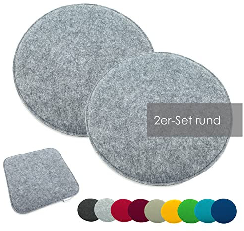 heimtexland ® 2er Pack Sitzkissen Filz Stuhlkissen Bodenkissen Polster Stuhlauflage Indoor Outdoor Kissen rund Typ631 Filzkissen hellgrau meliert 35x35 cm 2 Stück