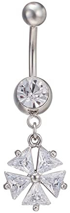 Wycian Bauchnabelpiercing Jugendliche, Bauchnabel Piercings Dreiecksform Und Blume Mit Weißem Zirkonia Weiß 41X13mm