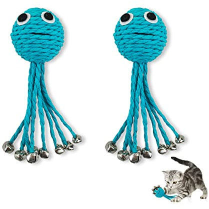Andiker Cat Octopus Toy Interaktives Katzenspielzeug, 2 Packungen Blaues Katzenspielzeug in Octopus-Form für Katzen zum Kratzen und Spielen, Interaktives Katzenspielzeug für Indoor-Katzen (Krake)