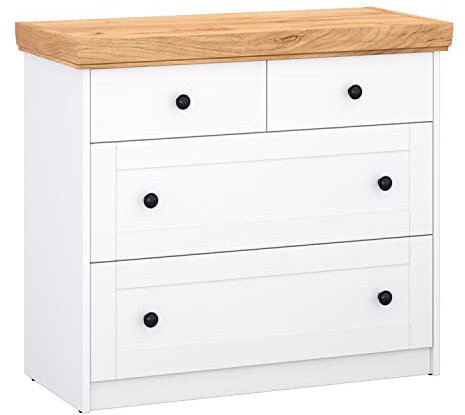 Homestyle4u 2228 Kommode Sideboard Eiche Matt Weiß Holz Massiv Schrank Mit Schubladen Highboard Anrichte