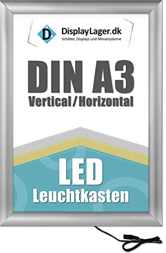 DisplayLager - LED Plakatrahmen DIN A3, Silber, 25mm Aluminium Profil, inkl. entspiegelter Schutzscheibe