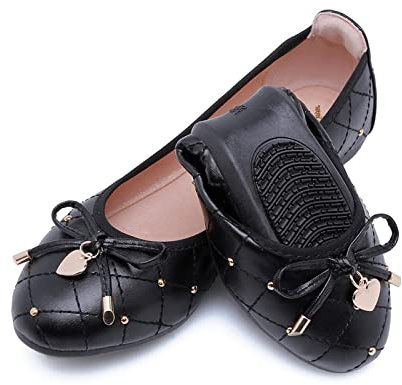 MACHSWON Womens Bow-Embellished Flat Shoes Casual Ballet Flats(Black, Size 5.5)