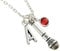 Personalised Microphone Necklace - initial charm and birthstone crystal, silver plated or sterling silver, Music Jewellery instrument pianist teacher musical lover singer gift for musician