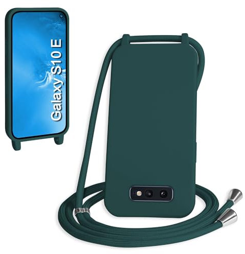 WenBaby Coque avec Cordon pour Samsung Galaxy S10E,Collier pour Étui bandoulière Colliers de cellulaire Mince Antichoc Réglable Lanyard Silicone Case,Vert foncé