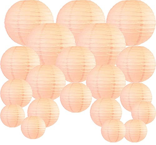 Flisdtry 20 Stück 15,2 cm - 30,5 cm Pfirsich-Papierlaternen-Größen, runde Lampion für Hochzeit, Outdoor, Innenbereich, hängende Dekoration