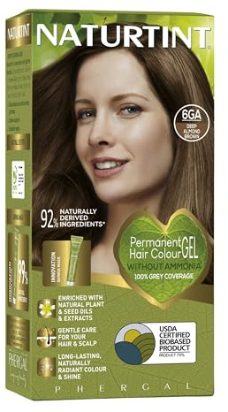 Naturtint Permanent Hair Colour Gel 6GA Deep Almond Brown, Plant Enriched, Biobased, Ammonia Free, Long Lasting Grey Coverage and Radiant Colour, Nourishment and Protection