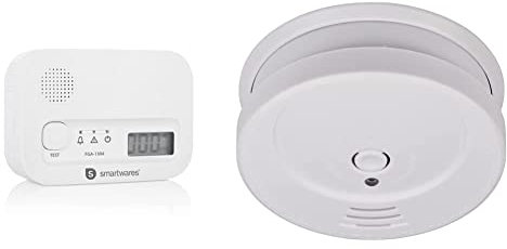 Smartwares FGA-13041 Kohlenmonoxid-Melder, 10 Jahre Sensor, mit Display und Testknopf & Brennenstuhl Rauchmelder RM C 9010 mit austauschbarer Batterie weiß