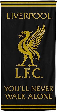 Liverpool Strandtuch mit Fußballwappen, 100 % Baumwolle, LFC Badetuch, Liverpool, Geschenk für Teenager, Herren, Kinder, 70 x 140 cm (Schwarz und Gold)