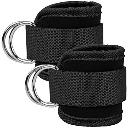 CHAOYUELYF 2 Pcs Black Ankle Strap for Cable Machines Leg Adjustable Weight Wrist Belt Double D-Ring Resistance Bands Attachment for Leg & Glute Ankle Cuffs
