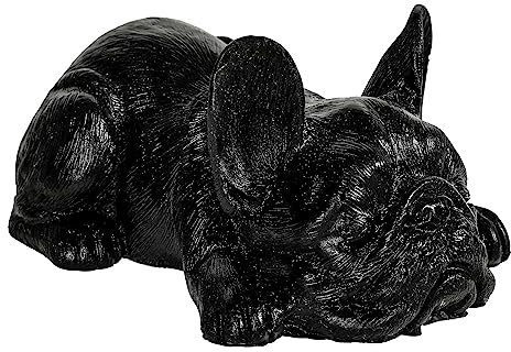 KYEYGWO Obsidian Stein Französische Bulldogge Figur Deko, Reiki Kristall Hund Statue Ornamente Welpe Heilstein Skulptur Harz Tier Sammlerfigur für Haus Büro, 10 cm Länge
