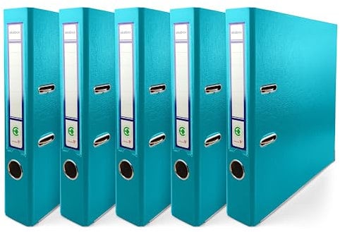 Netuno 5x Ring-Buch türkis DIN A4 2-Ring-Mechanik 5cm Ringmappe a4 schmaler Aktenordner a4 schmal Aktenordner dünn Kunststoffordner a4 einfarbig Ordner Dokumente Ringbuch Ordner Schulordner