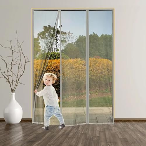 Zanzariera Magnetica per Porte, 80x250cm Premium Rete Fine Impenetrabile, Totalmente Magnetica, Chiusura Automatica Senza Far Entrare Insetti (grigio)