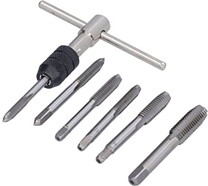 Uadme Gewindeschneider Set, 5 Stück M6 M7 M8 M10 M12 Gewindebohrer Set, Gewindefräsen mit T Griff Ratsche, für die Autowartung, Heim- und Maschinenwartung