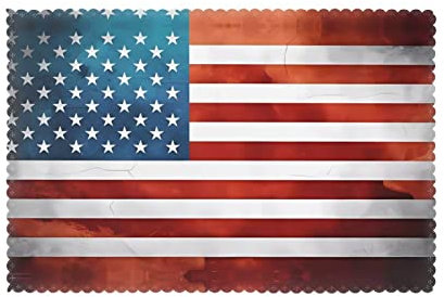 Tischsets 30,5 x 45,7 cm (6 Stück) – dickes, stabiles und hitzebeständiges Esstisch-Set für Zuhause und Küche, Vintage-Druck mit amerikanischer USA-Flagge