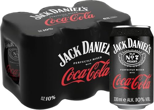 Jack Daniel's Tennessee Whiskey & Coca-Cola 6x 0,33l Dose-10% Vol. | Für Fans des Bar-Klassikers Whiskey-Cola; ideal für Hauspartys & Grillabende; Tennessee Whiskey trifft Coca-Cola