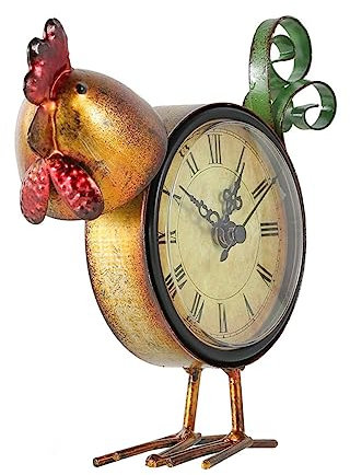 Abaodam Retro Schreibtischuhr in Hühnchenform Aus Braunem Eisen Kreative Vintage Eisenkunst Uhr Ohne Batterie Dekoratives Wohnzimmer Büro-Accessoire
