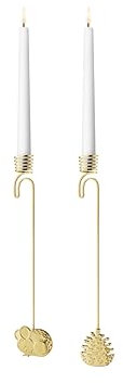 Georg Jensen 2023 Kerzenhalter Set von Maus und Tannenzapf - 18 Karat Plattierten Zinklegierung - Weihnachtsbaum Saisonal Dekoration - 2 Stück