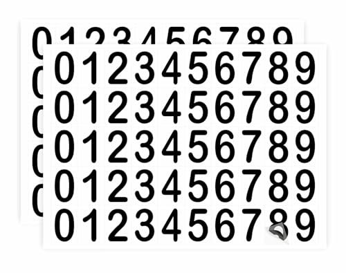 GOYAPRINT Pegatinas 100 Numeros Adhesivos 25mm del 0 al 9 Enumeración Señalización para Taquillas Habitación de Hotel Oficina (Fondo Transparente Números Negros, 17x25 mm)