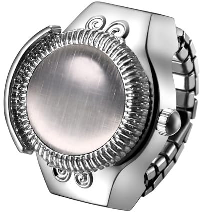 JewelryWe Ringuhr Fingeruhr Damen Elastisch: Grau Katzenauge Analog Quarz Fingerringuhr Ring Uhr Uhrenring mit Edelstahl Elastisch Band