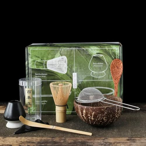 UANGLI Service à thé Matcha en Noix de Coco, Fait à la Main, Facile à Nettoyer, Kit de Support d'outils, Bol Fouet, cuillère, Cadeau d'anniversaire, Fournitures de Cuisine pour cérémonie