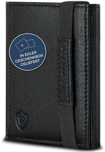 VON HEESEN Slim Wallet mit XL Münzfach & RFID-Schutz - Mini Geldbörse Herren & Damen - Kartenetui Kreditkartenetui - Portmonee Geldbeutel Portemonnaie klein Schwarz