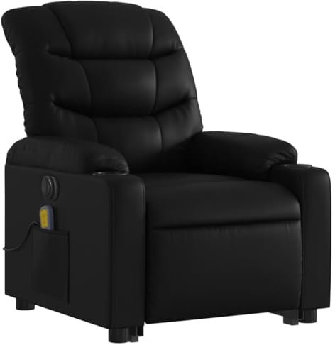 vidaXL Massagesessel, Sessel mit Aufstehhilfe Elektrisch, Relaxsessel mit Liegefunktion Vibrationsfunktion, Fernsehsessel Liegesessel Aufstehsessel, Schwarz Kunstleder