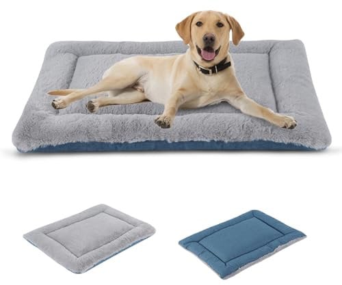IEUUMLER Hundebett Waschbare Hundematte, Flauschige Weiche und Warme Hundedecke für Unterwegs, Katzenkissen für Große und Kleine Hunde oder Katzen FC014 (Grau und Blau, XL(106 * 71cm))