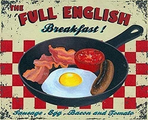 Geroclonup Einzigartiges englisches Frühstücks-Blechschild für den Außenbereich, Männerhöhle, Waschküche, Ranch, Friseurladen, Dekoration, Metallschilder, lustiges Schild, 30 x 40 cm