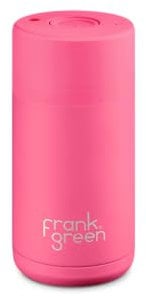 frank green Insulated Travel Mug for Cold Or Hot Drinks - 355ml/12oz Reusable Coffee Cup with Push-Button Lid, Ceramic Lined, Triple Wall Vacuum - Neon Pink