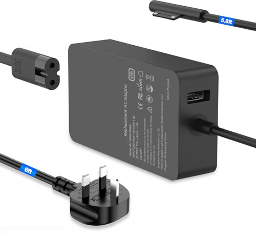65W Surface Pro laptop charger replacement for Microsoft Surface Pro X 9 8 7 6 5 4 3, Surface Laptop 5 4 3 2 1, Surface Go Tablet, Surface Book 3, 2, 1 Power Supply Adapter