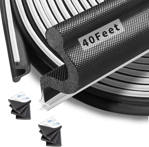 SILIENTWERK 40 Feet Kerf Door Weather Stripping Door Seal with 8 PCS Door Corner Seals, Long Reach V-Shaped Door Seal Strip for Door Frame Door Insulation Strip Door Soundproofing for Large Gap(Black)