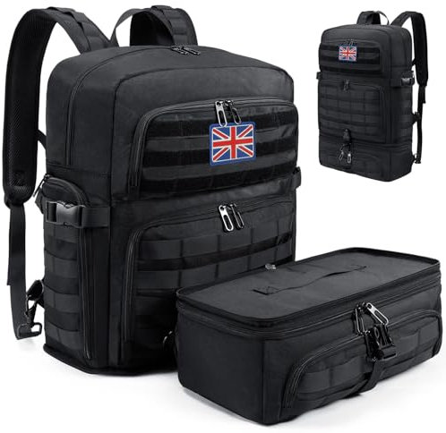 BERTASCHE Lunch Backpack for Men, 17 inch Laptop Backpack with Insulated Cooler Box, Work Backpack for Office, Travel, Uni, Hiking, Tactical, Molle, Black