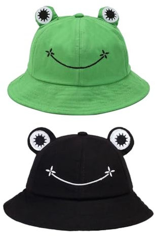 2 Stück Froschhut, Cartoon-Tierhut, Sonnenhut, Süßer Fischerhut, Fischerhut, Faltbarer Outdoor-Hut, Damen-Sonnenhut